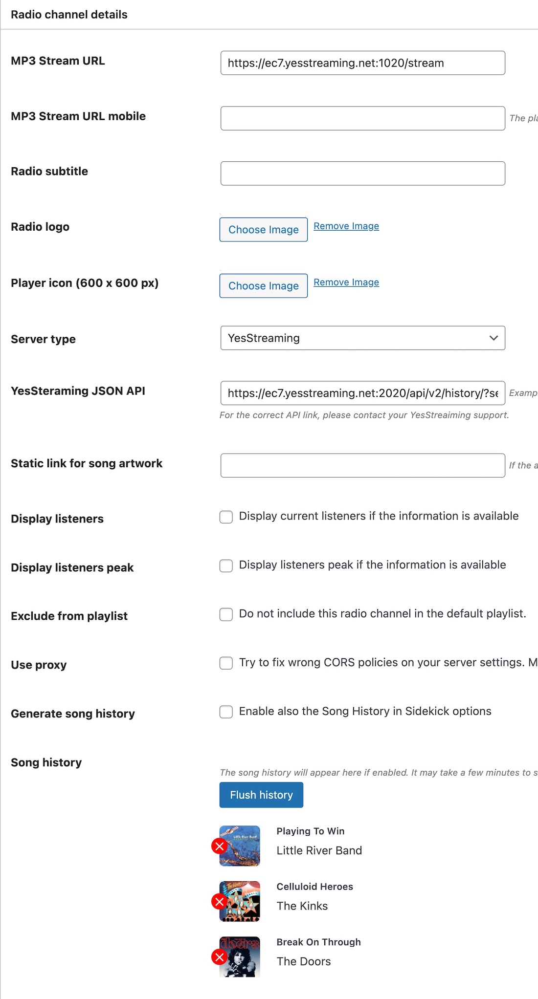 YesStreaming settings pro radio musit player