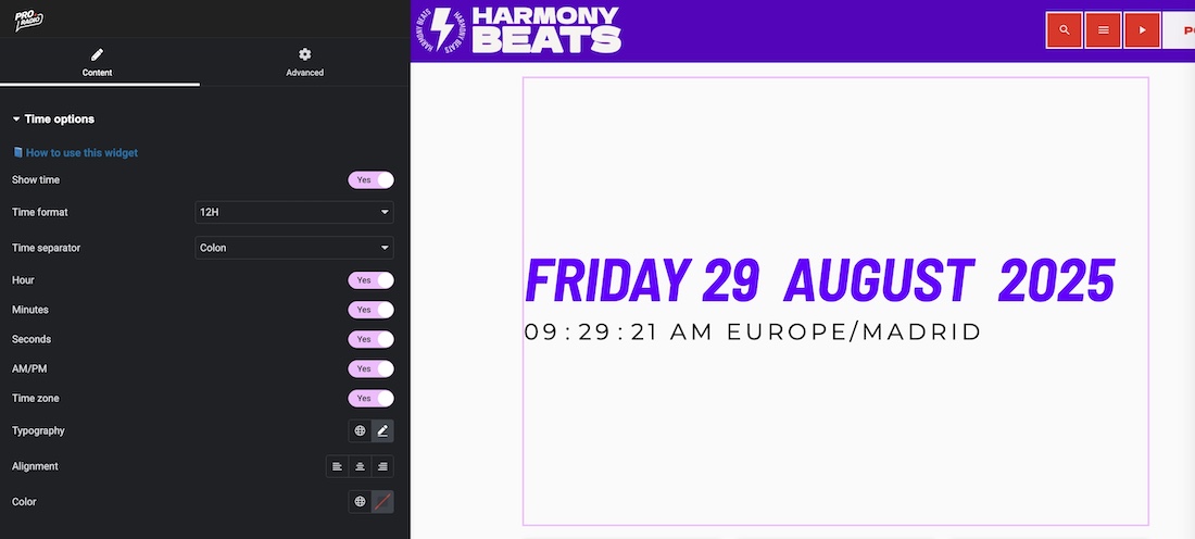 elementor clock widget