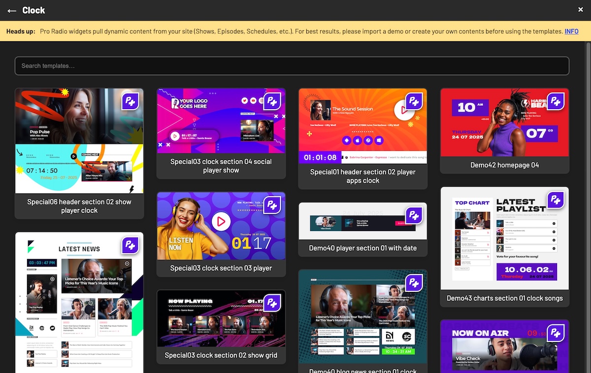 Pro Radio elementor templates