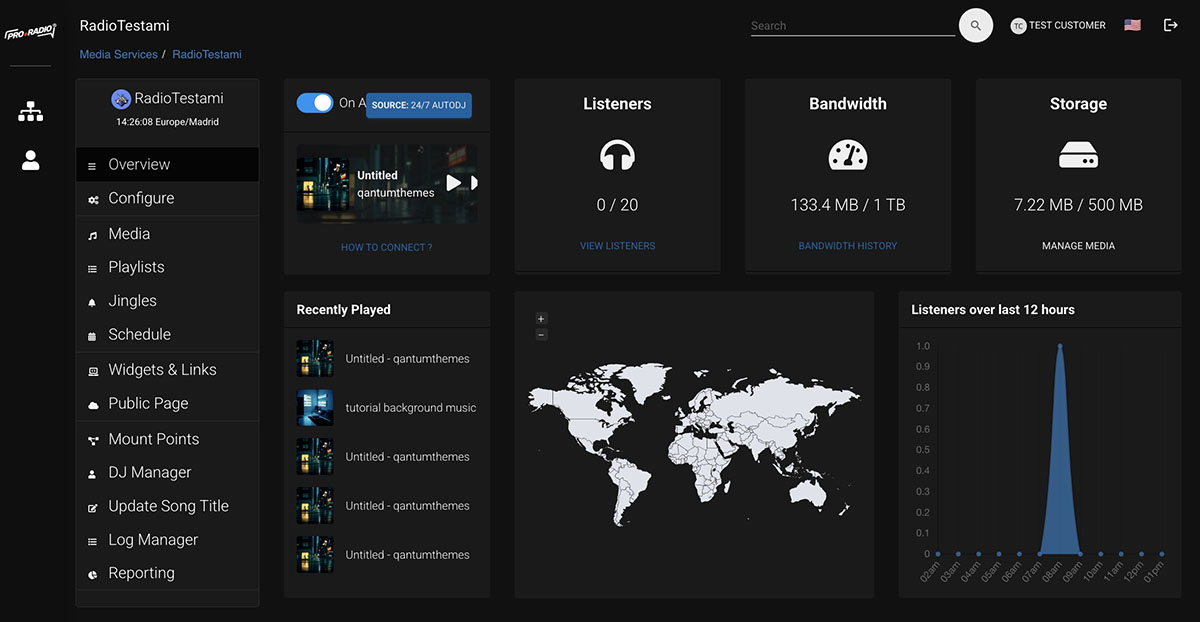 pro radio streaming hosting dashboard media cp