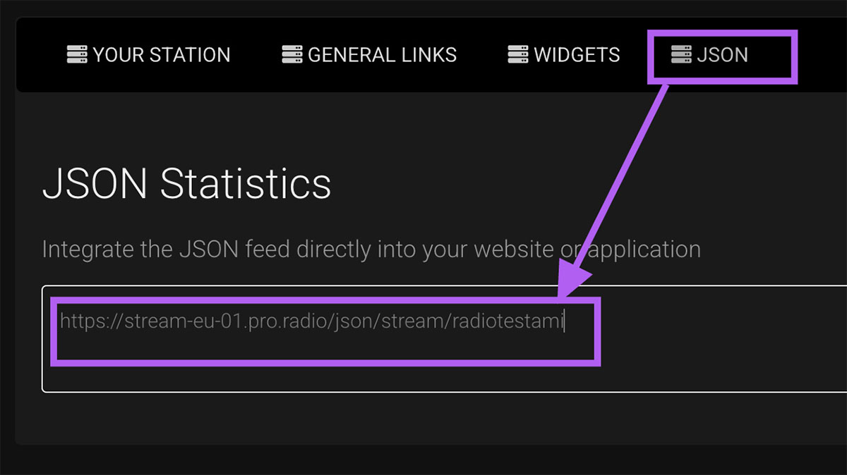 21 radio channel json url to display title and artist