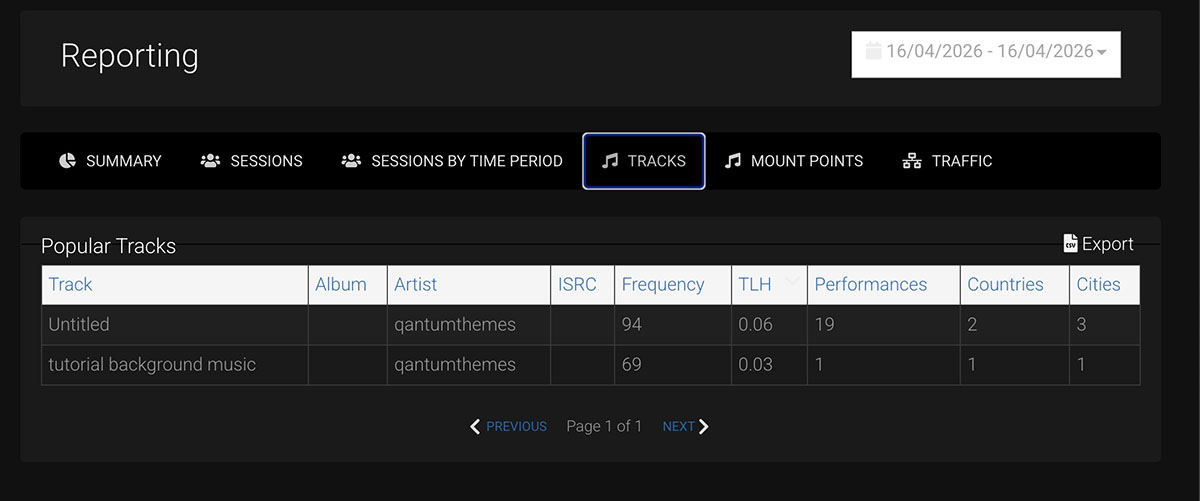 web radio songs reporting