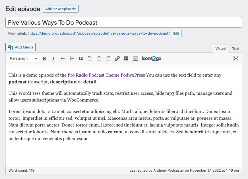 new podcast episode wordpress