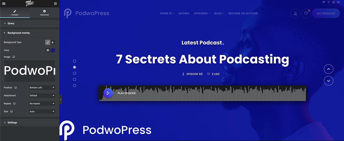 slider podcast tempalte website background overlay option