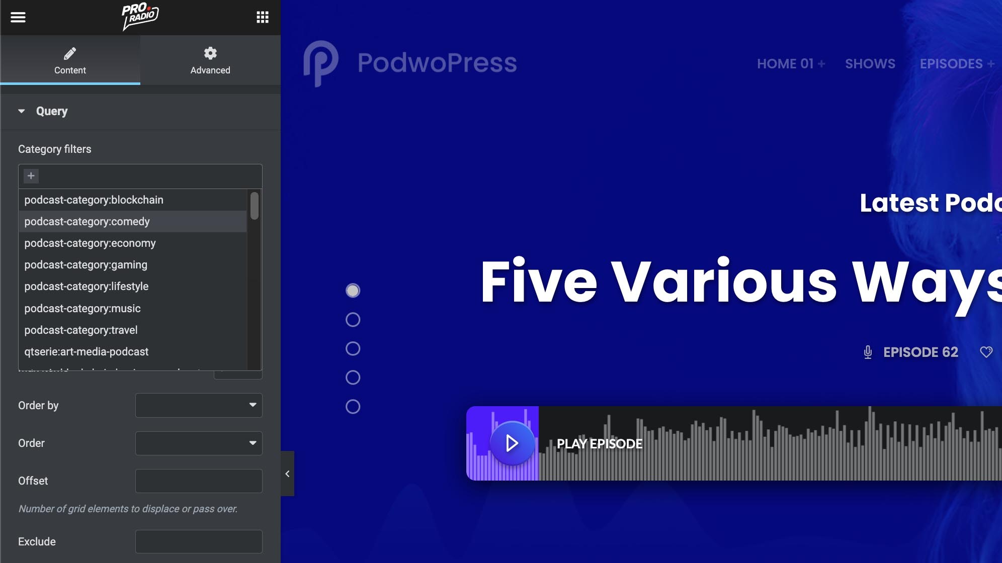 query filters for pofcast slideshow widget