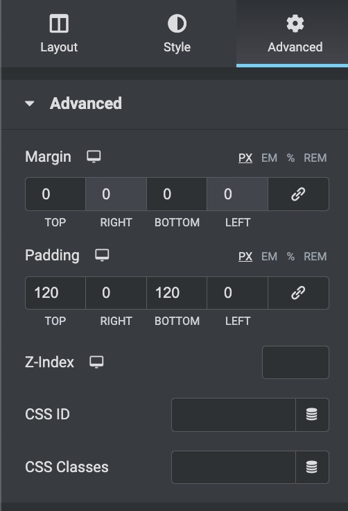 section padding