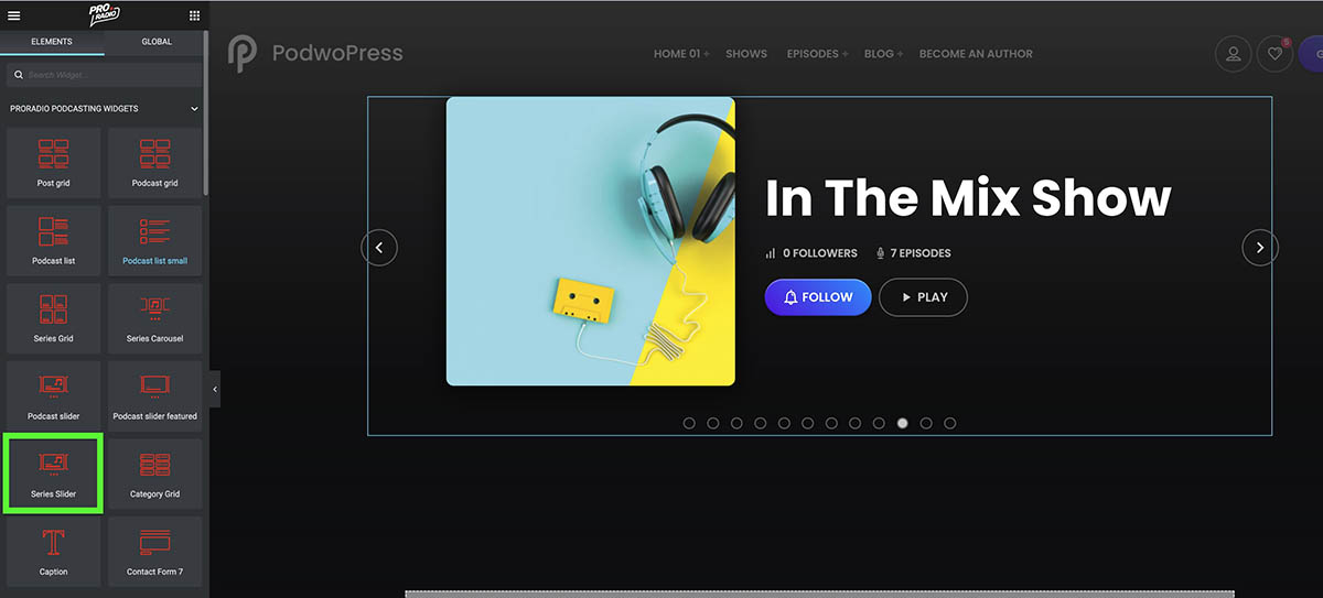 series slider wordpress widget for podcast template website