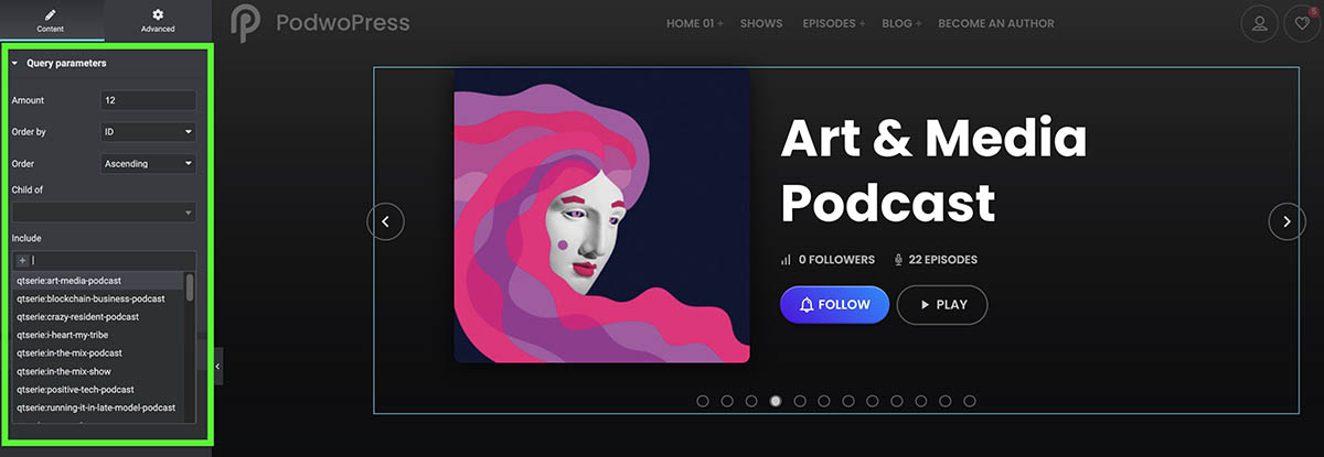 podcast website template series slider