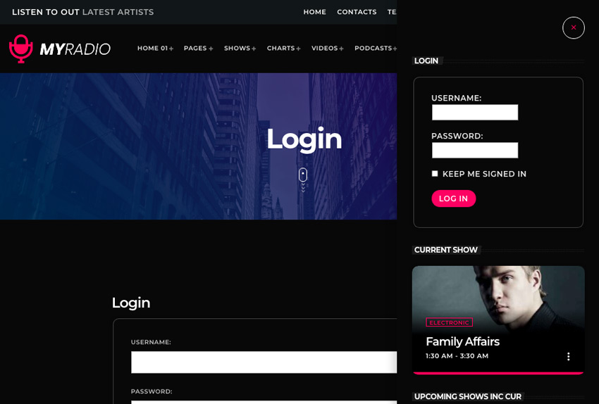 login sidebar radio forum